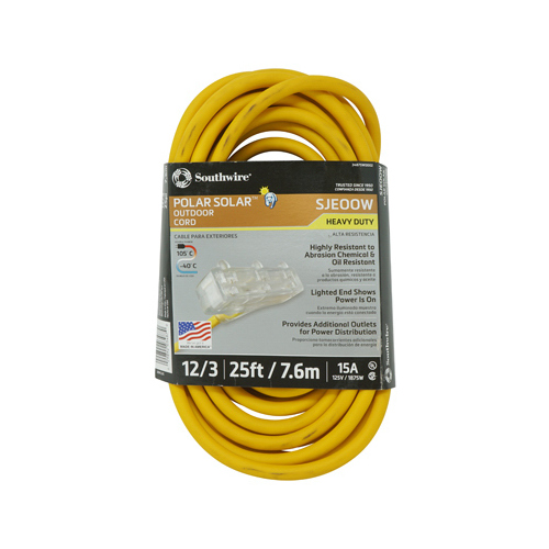 Tri-Source Extension Cord Outdoor 25 ft. L Yellow 12/3 SJEOOW Yellow
