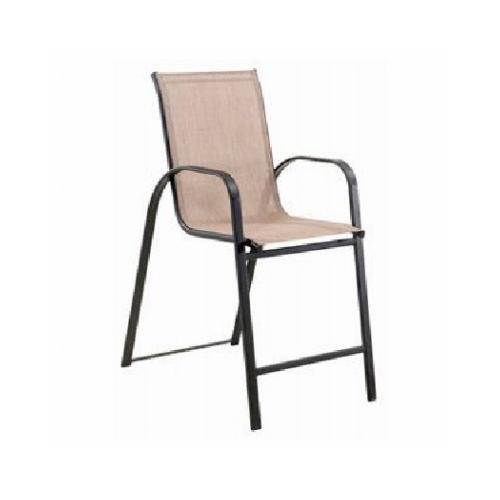 Sunny Isles Balcony Height Chair, Mocha Tan Sling Fabric, Stackable, Black Steel