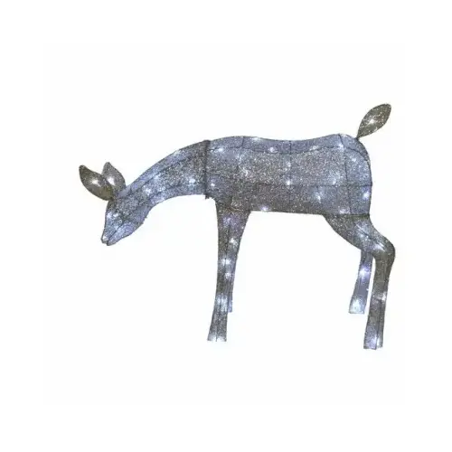 Feeding Deer Christmas Decoration, Silver Mesh Fabric, 50 LED Lights, 36-In.