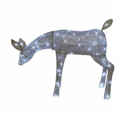 PULEO ASIA LIMITED 315-YD1590L Feeding Deer Christmas Decoration, Silver Mesh Fabric, 50 LED Lights, 36-In.