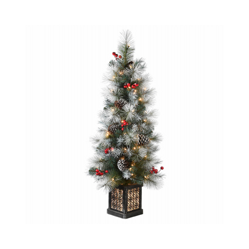 Artificial Pre-Lit Christmas Entrance Tree, Snowy Glacier Pine, 100 Clear Lights, 4-Ft.