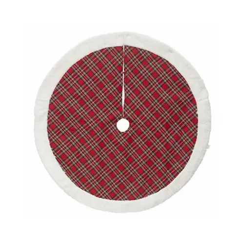 DYNO SEASONAL SOLUTIONS 2487598-1CC Plaid Tree Skirt, Red diagonal, Sherpa Trim, 48-In.