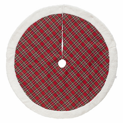 DYNO SEASONAL SOLUTIONS 2487598-1CC Plaid Tree Skirt, Red diagonal, Sherpa Trim, 48-In.