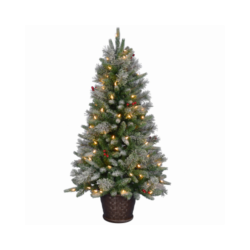 Artificial Pre-Lit Potted Pine Tree, 80 Warm White LED Lights, 4-Ft.
