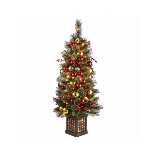 Artificial Pre-Lit Christmas Entrance Tree, Dakota Pine, 100 Clear Lights, 4-Ft.