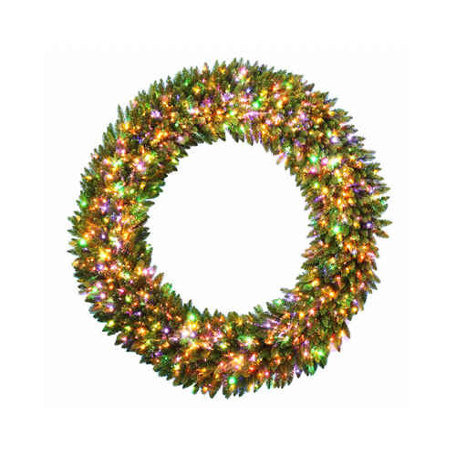 Feel Real Grande Fir Artificial Wreath, 200 Multi LED Lights, 48-In.