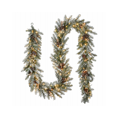 NATIONAL TREE CO-IMPORT TPEMG3-307DK-9B Snowy Morgan Spruce Artificial Garland, 400 Dual LED Cosmic Lights, 9 x 12-Ft.