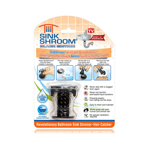 JUKA INNOVATIONS CORPORATION SSBLK425 Bathroom Sink Drain Protector & Hair Catcher, Black & Chrome