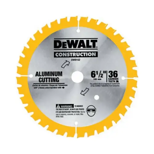 Circular Saw Blade, 6-1/2 in Dia, 5/8 in Arbor, 36-Teeth, Carbide Cutting Edge