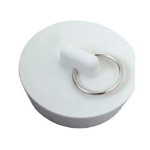 Sink Stopper with Metal Ring, White, Rubber, 1.125 to 1.25-In. Drains