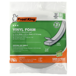 Frost King V442H Vinyl Foam Weatherseal Stick Tape, 0.25 x 0.125 x 17