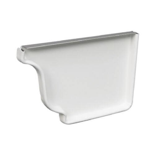 Gutter Right End Cap, White Galvanized Steel, 4-In.