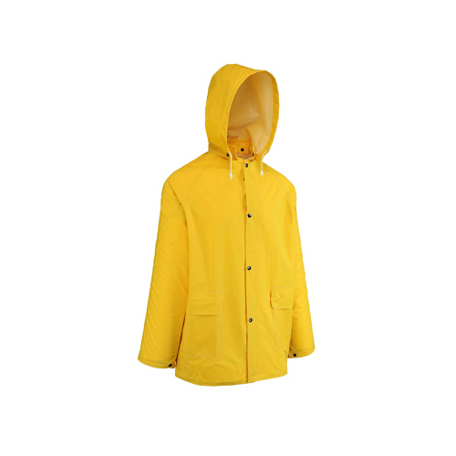Rain Coat with Detachable Hood, Yellow PVC, L