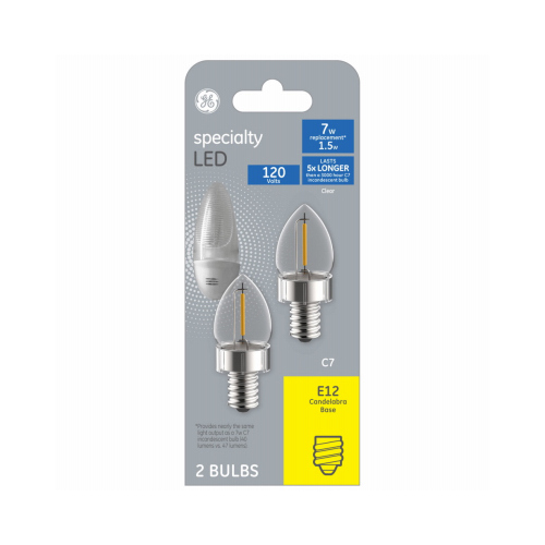 LED Night Light Bulbs, Candelabra Base, Clear, 1-Watt, 2-Pk.