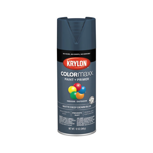 KRYLON K05604007 COLORmaxx Spray Paint, Matte, Deep Denim Blue, 12 oz, Aerosol Can