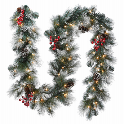 NATIONAL TREE CO-IMPORT TSGP-300L-9B Snowy Glacier Pine Artificial Garland, 70 Warm White LED Lights, 9 x 12-Ft.