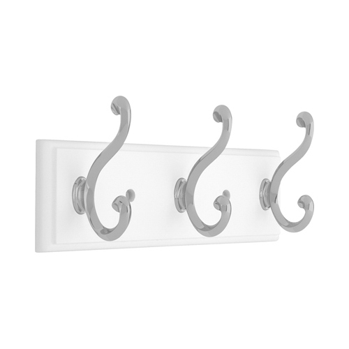 Scroll Hook Rack, White & Satin Nickel, 3 Hooks, 10-In.