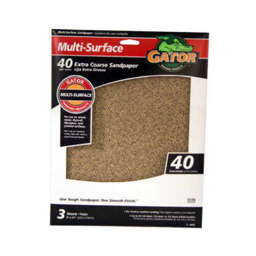 GATOR 4439 Sanding Sheet, 11 in L, 9 in W, 40 Grit, Coarse, Aluminum Oxide Abrasive - pack of 3