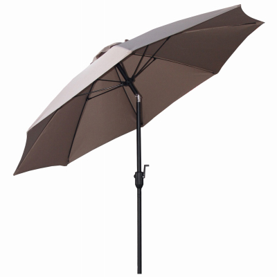 J&J GLOBAL LLC 251006 Patio Canopy Umbrella, Crank Open/Tilt, Aluminum Pole, Taupe Fabric, 9-Ft.