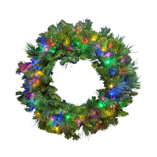 LEDUP MANUFACTURING GROUP LTD MS30190SL8MUTW Artificial Pre-Lit Mountain Spruce Wreath, 100 Twinkling Multi-Color LED Lights, 30-In.