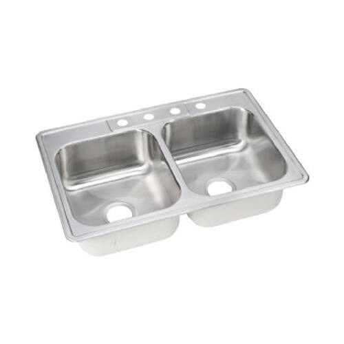 Stainless-Steel Kitchen Sink, Double-Compartment, 33 x 22 x 8-In.