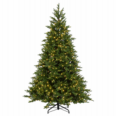 NATIONAL TREE CO-IMPORT TPEHU2-308P-75 Feel Real Artificial Pre-Lit Christmas Tree, Huron Spruce, Hinged, 600 Clear Lights, 7.5-Ft.