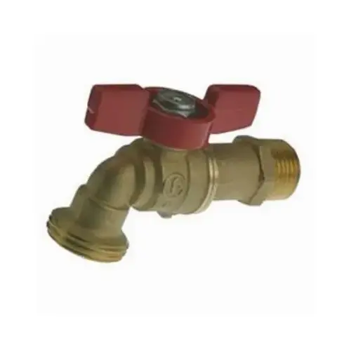 Heavy-Duty Hose Bibb, 1/2 x 3/4 in Connection, MPT x Male Hose, 200 psi Pressure, Brass Body