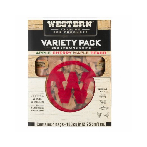 Western Premium BBQ 80485 Wood BBQ Smoking Chips, 4 Flavors, (4) 180-Cu.-In. Bags  pack of 4