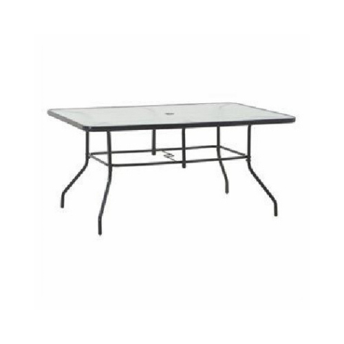 Sunny Isles Dining Table, Black Steel, Glass Top, 60 x 38-In.