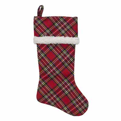 DYNO SEASONAL SOLUTIONS 1209735-1CC Plaid Stocking, Red diagonal, Sherpa Cuff, 20-In.