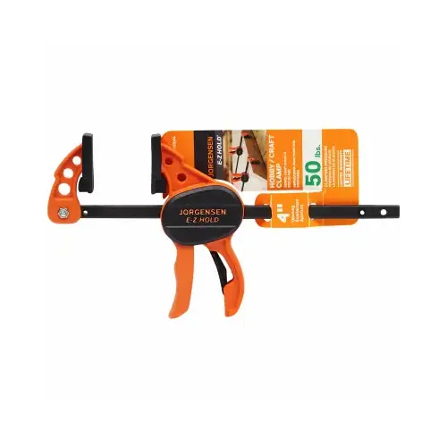 Jorgensen 33804 E-Z HOLD Series Hobby Bar Clamp, 50 lb, 4 in Max Opening Size, 1-1/2 in D Throat, Steel Body