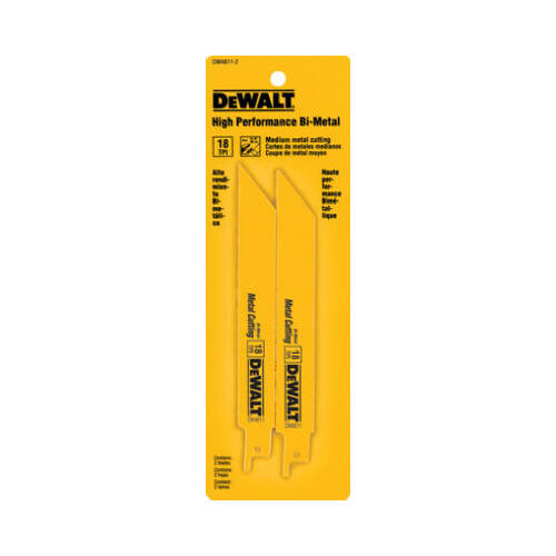 DEWALT DW4802-2 Reciprocating Saw Blade, 3/4 in W, 6 in L, 6 TPI Pair Yellow