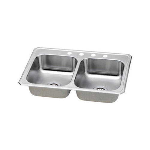 Stainless-Steel Satin Kitchen Sink, Double-Compartment, 33 x 22 x 7-In.