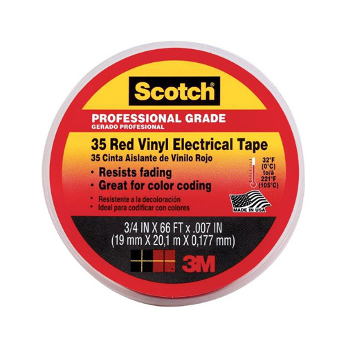 Vinyl Electrical Tape, Professional-Grade, Red, .75-In. x 66-Ft.