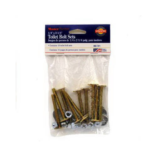 Toilet Bolt, Brass, 1/4 x 2-1/4-In  pack of 10