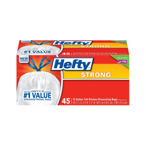 Hefty E84572 Strong Kitchen Bags, 45-Ct., 13-Gal. White