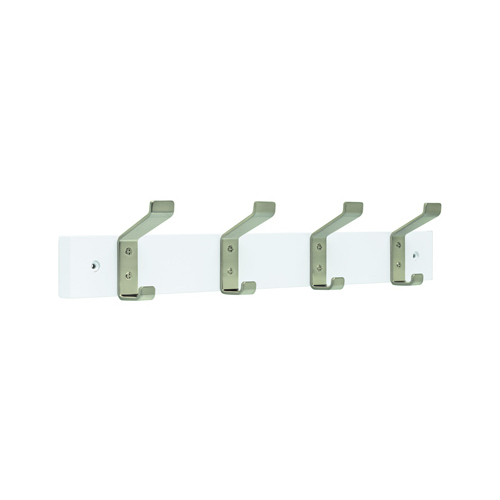 Classic Bent Hook Rail, Pure White & Satin Nickel, 18-In.