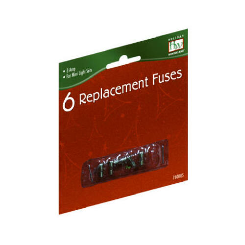 Replacement Fuse, For Mini Christmas Light Set, 3-Amp - pack of 6