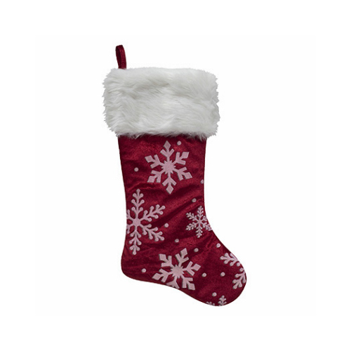 Velvet Stocking, Red Snowflake Print, 20-In.