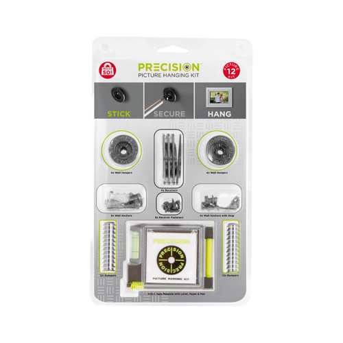 Precision Picture Hanging Kit, Hangs 12 Pictures, 4-In-1 Tape Measure