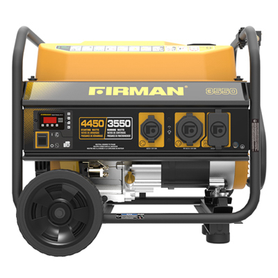 Firman P03501 Portable Gas Generator, 4450/3550 Watts, Recoil Start, Quiet Run, Bonus Wheel Kit and Cover