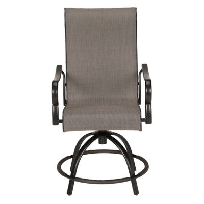 Four Seasons Courtyard BDW00413H60 Edison Park Swivel Chairs, Balcony Height, Taupe Sling Fabric, Gray Frames