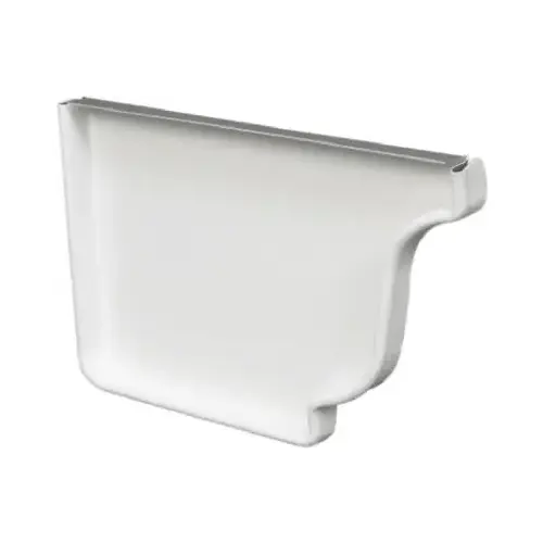 Gutter Left End Cap, White Galvanized Steel, 4-In.