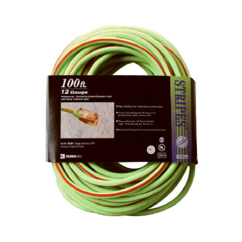 Southwire 02549-88-54 100-Ft. 12/3 SJTW Neon Lime Green Outdoor Extension Cord