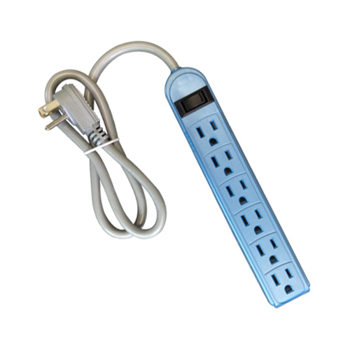 Power Strip, 6-Outlets, Assorted Colors, Green, Blue & Pink