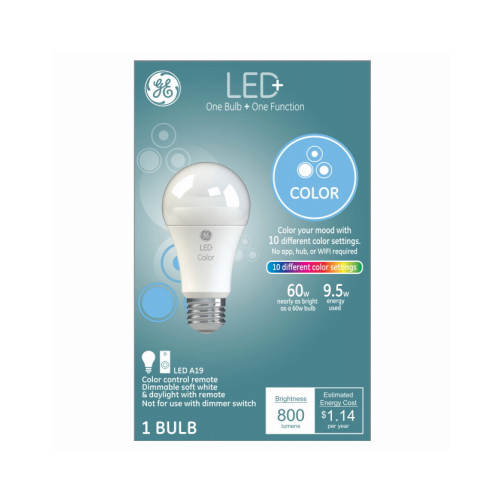 LED Color Changing Bulb with Remote, A19, 9-Watts, 800 Lumens