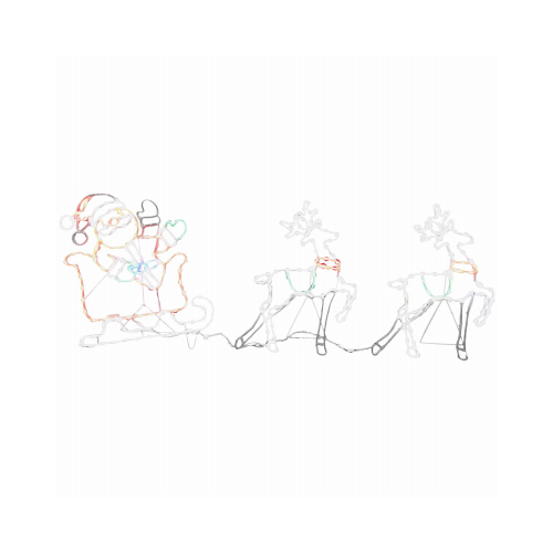 Santa in Sleigh & Two Deer 3-Pc. Set, Multi-Color LED Lights, 28-In.