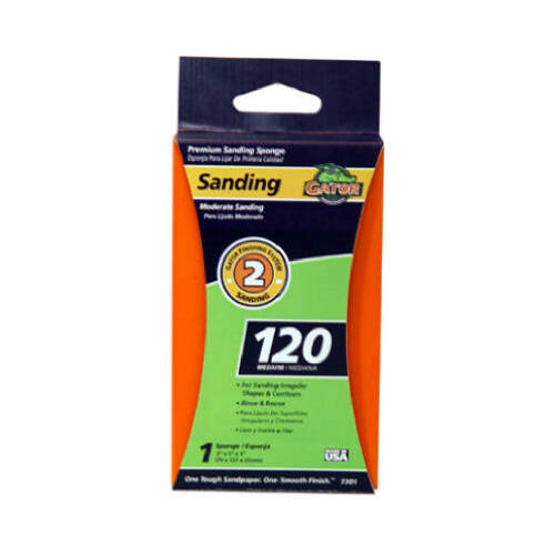 GATOR 7301 Sanding Sponge, 5 in L, 3 in W, 120 Grit, Aluminum Oxide Abrasive