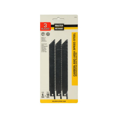 Master Mechanic 281063 All-Purpose Reciprocating Saw Blade, Carbon/High-Speed Steel, 3-Pk.