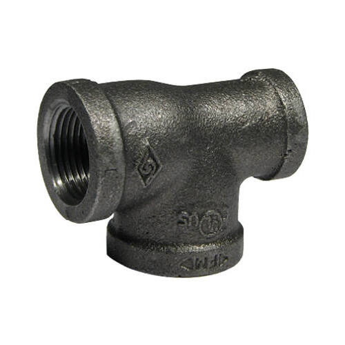 Black Pipe Fitting, Double Reducing Tee, 3/4 x 1/2 x 3/4-In.